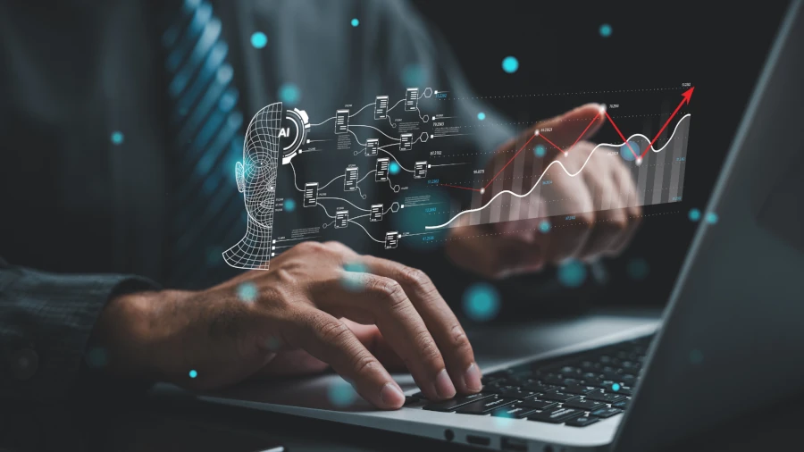 Predictive ai marketing analytics dashboard showing revenue forecasting and customer acquisition trends